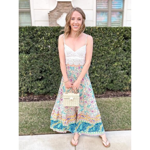 Women's 2024 Bohemian Long Skirts Flowy High Waist A Line Maxi Skirts for Women - Picture 3 of 9